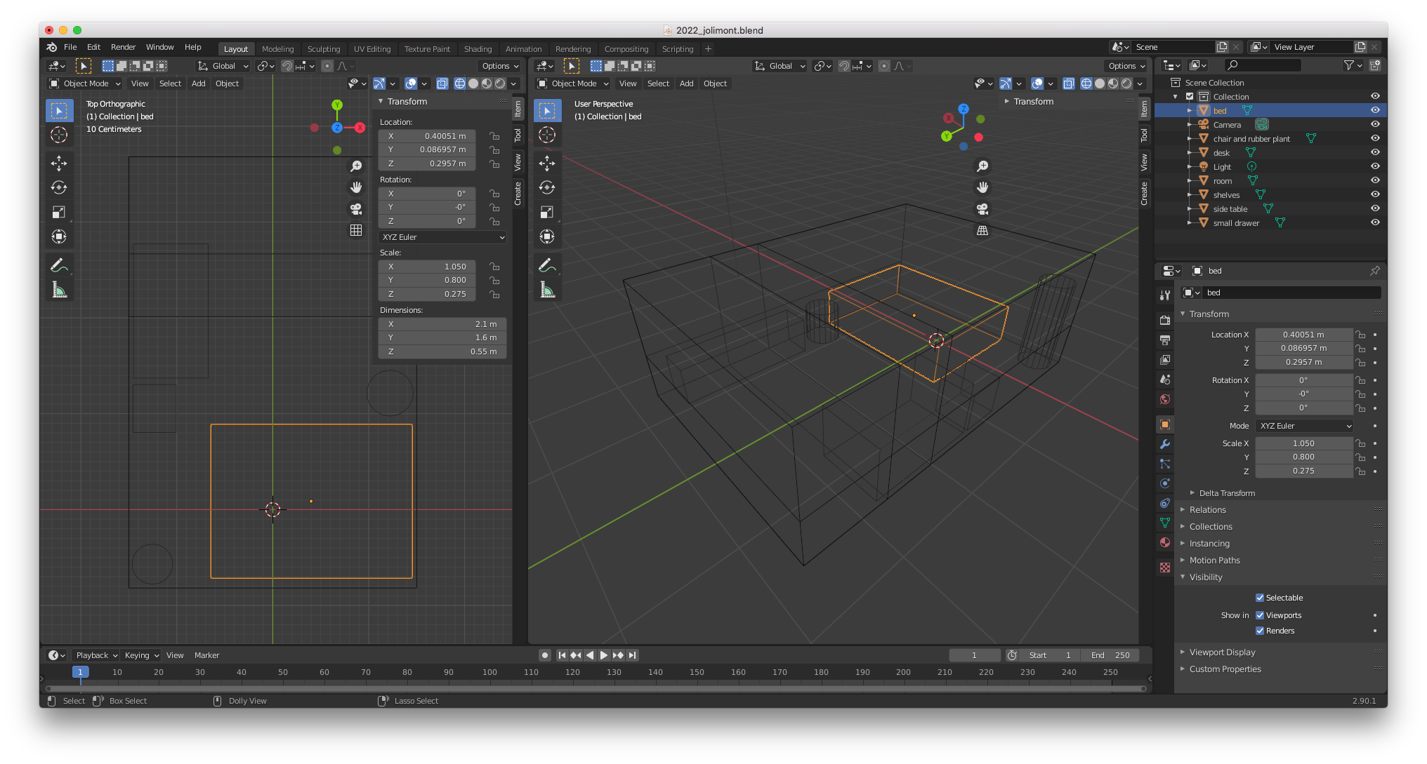 a wireframe of the 3D model of my room