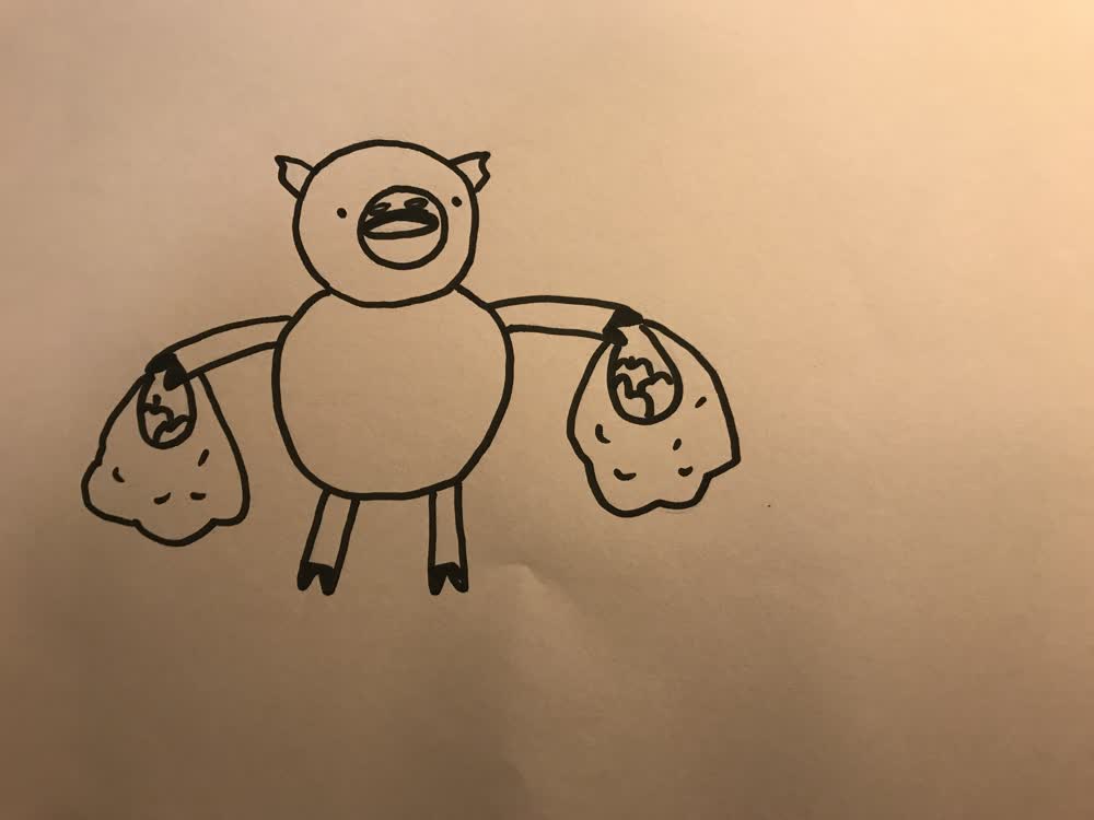 a pig with an apple