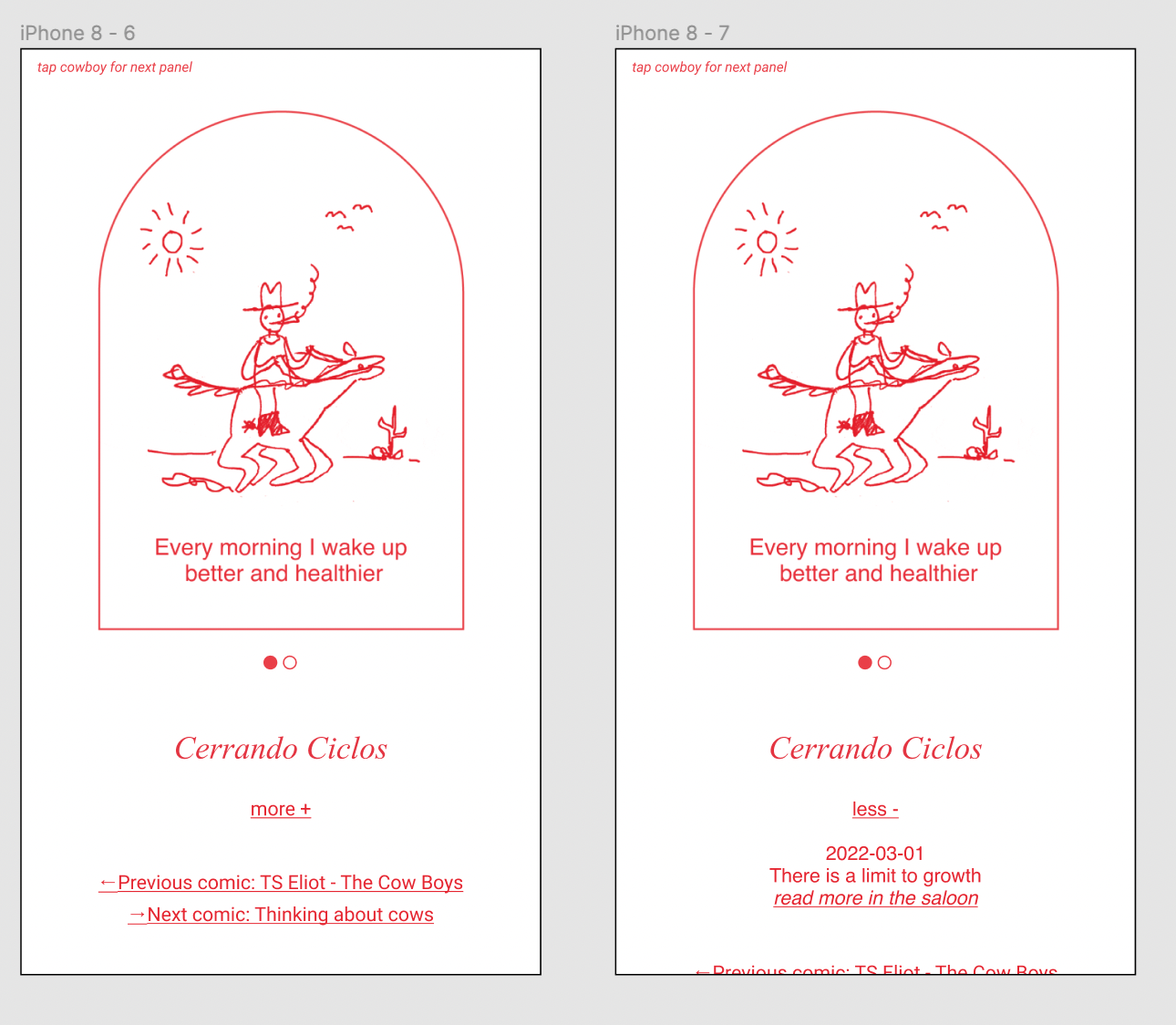 minimal white and red mobile designs for a return.horse website