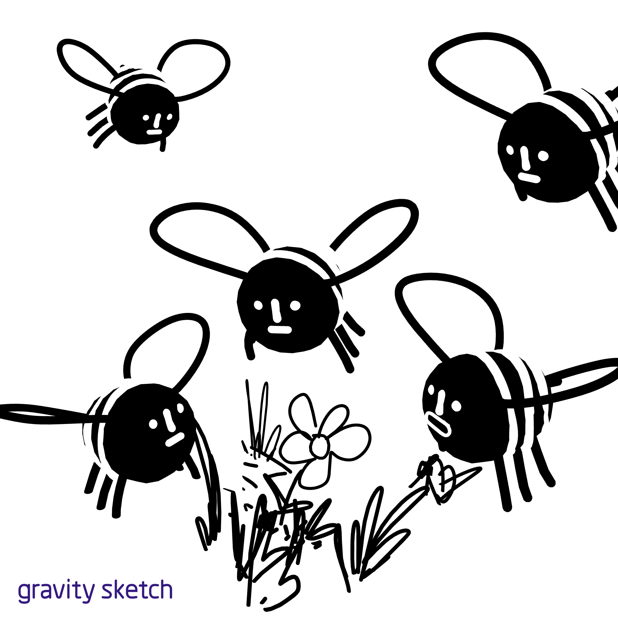 black and white cartoon image of bees