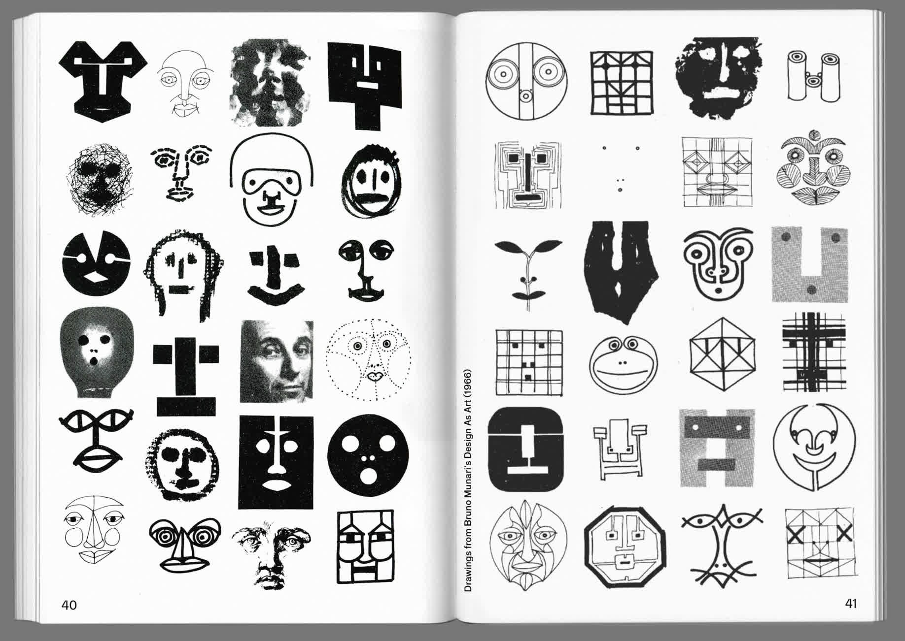 an array of different styles to render what could be a face, by Bruno Munari