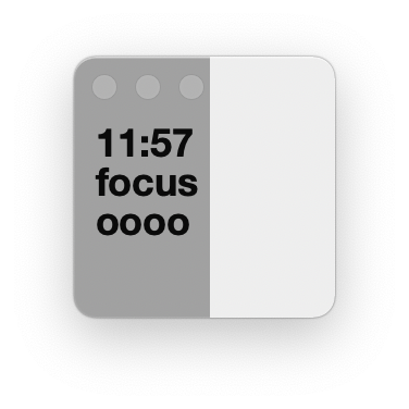 a small square app with a timestamp, the word 'focus' and four 'o's. The background is split into 2 different shades of grey