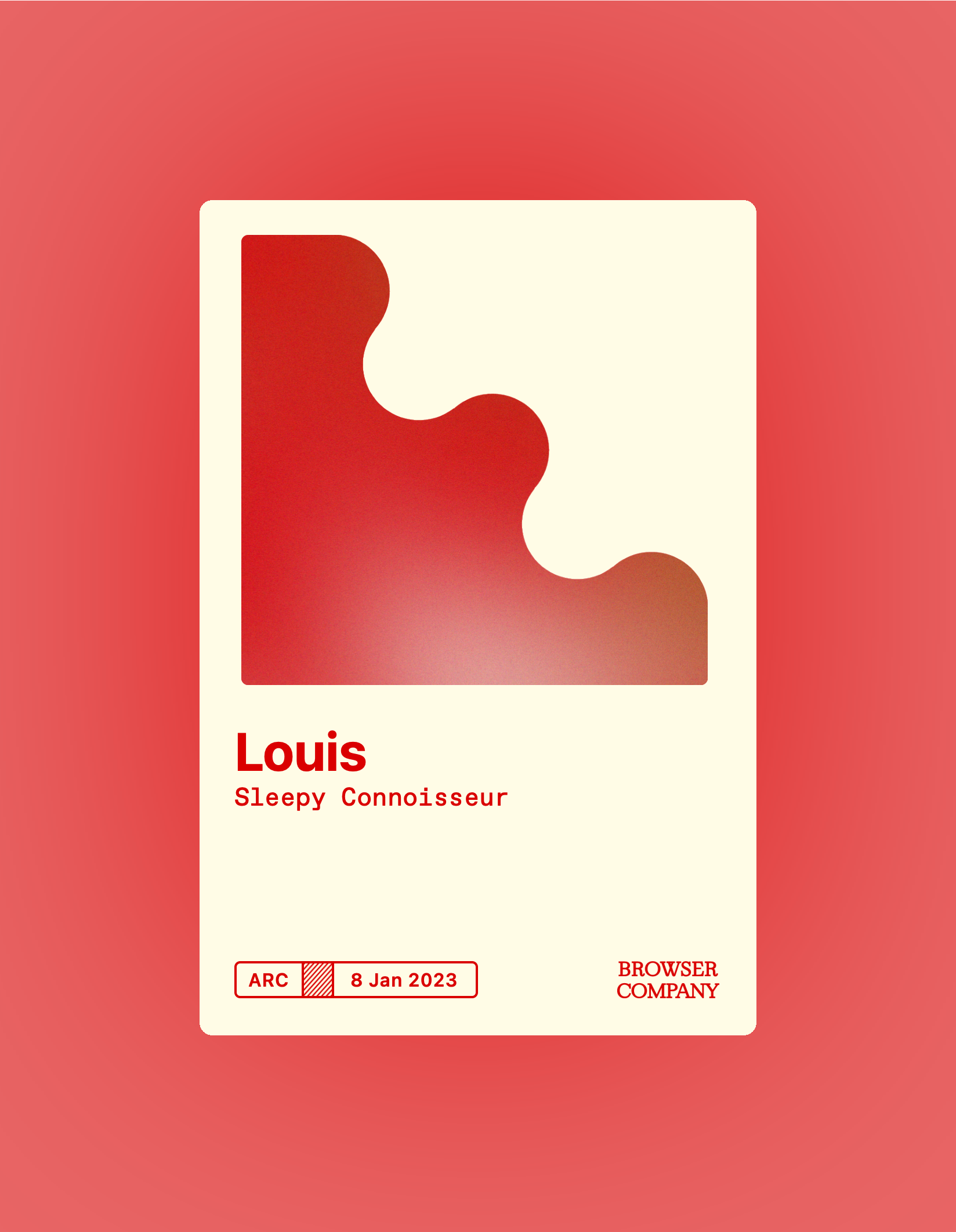 A neumorphist gradient card with Louis: Sleepy Conoisseur written on it